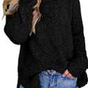 Imily Bela Womens Fuzzy Knitted Sweater Sherpa Fleece Side Slit Full Sleeve Jumper Outwears, M