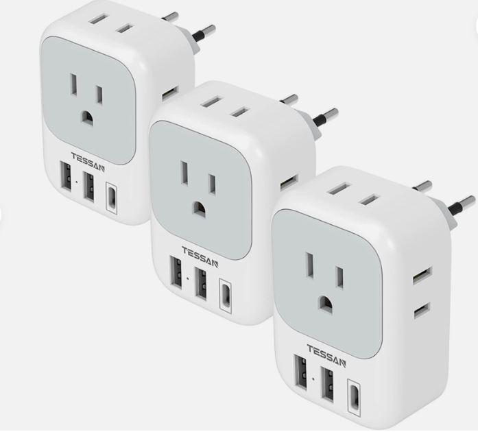 7-in-1 Type C Travel Plug Adapter with 4 AC and 3 USB for European Countries