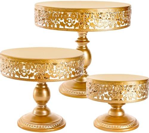 Jucoan 3 Pack Gold Metal Cake Stand Set, 8/10/12 Inch Round Cake Stand, Cupcake Display Stand, Dessert Table Display Stand for Wedding Baby Shower Birthday Christmas New Year Party Dessert Table