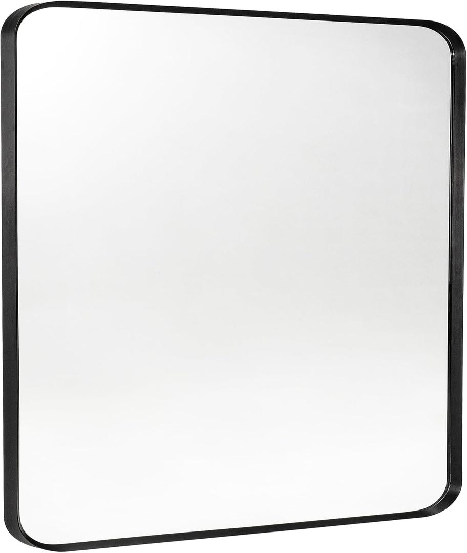 Black Metal Framed Bathroom Mirror for Wall, Brushed Matte Black Rounded Corner Rectangular Bathroom Vanity Mirror, Anti-Rust, Tempered Glass (30" x 36", Black) Black Metal Framed Bathroom Mirror for Wall, Brushed Matte Black Rounded Corner Rectangular Bathroom Vanity Mirror, Anti-Rust, Tempered Glass (30" x 36", Black)