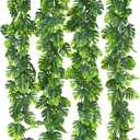Dolicer 4Pcs Artificial Monstera Leaf Vines, 5.6Ft Fake Hanging Greenery Plants Tropical Palm Leaves Ivy Vine Monstera Garland for Home Garden Porch Patio Hawaiian Party Indoor Outdoor Decor
