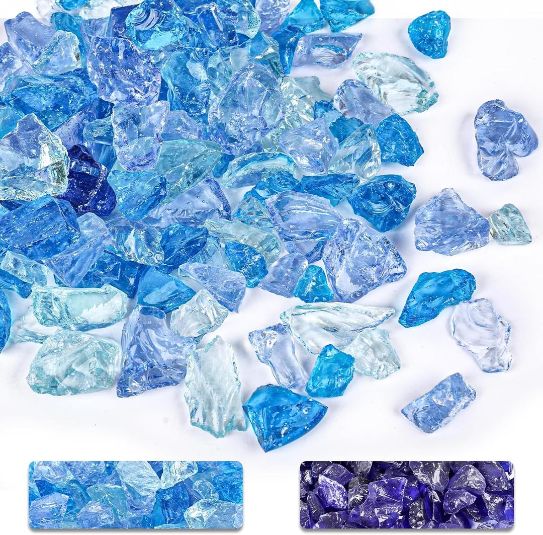 DomeStar 10LB Blue Fire Pit Glass, Crushed Fire Glass Rocks for Propane Decorative Fireplace