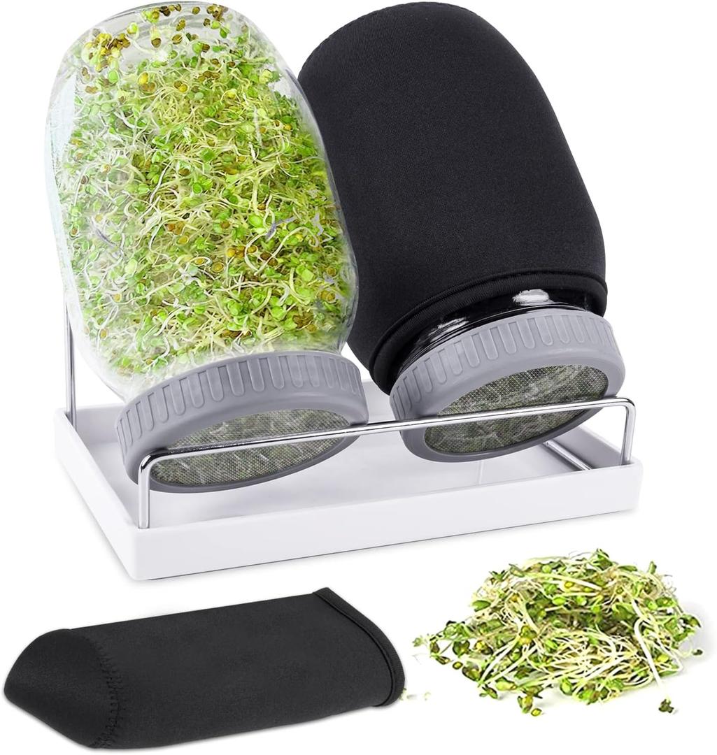 Seed Sprouting Jar Kit with 2 Wide Mouth Mason Jars Bean Sprouts Growing Kit Microgreens Growing Jar with Mesh Screen Lids Sprouter Sprouts Maker for Growing Broccoli, Alfalfa, Mung Bean