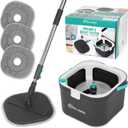 SIMPLI-MAGIC 360° Square Spin Mop and Bucket System – Dual Compartment, Separate Clean & Dirty Water – 3 High-Absorbent Microfiber Washable Heads – All Types Floor Cleaning