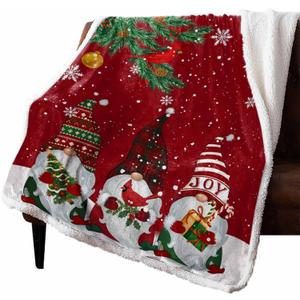 Chic D Sherpa Bed Throw Blanket(Fleece) Red Christmas Gnome Cardinals Snowflake, Ultra Soft Couch Throws Blanket for Women/Kids, Merry Xmas Fuzzy Cozy Plush Warm Microfiber Blankets (Full, 50x60inch)