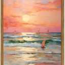 Framed Pink Coastal Canvas Wall Art, Beach Sunset Sailboat Pictures Wall Decor, Pastel Ocean Landscape Paintings Prints Beachy Home Decor for Living Room Bedroom Bathroom Dorm 16x24 inch