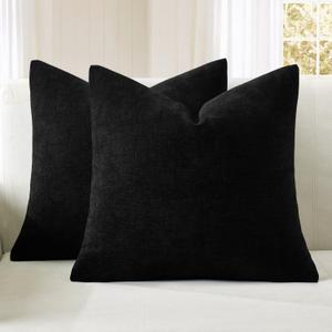 MIULEE Black Couch Pillow Covers 18x18 Inch, Set of 2 Soft Chenille Decorative Square Throw Pillow Covers Farmhouse for Sofa Living Room Bed (18" x 18" (Pack of 1))
