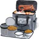 Large Dog Travel Bag, Airline Approved Dogs Bags for Traveling, 2 Dog 's Food Travel Container and Collapsible Bowls, Weekend Pet Travel Bags (Grey)