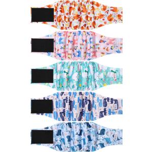 5 Pack Dog Diapers Male Reusable, Premium Belly Bands for Dogs, High Absorbing Male Dog Pee Wraps for Doggie in Incontinence or Excitable Urination,Squirrel M