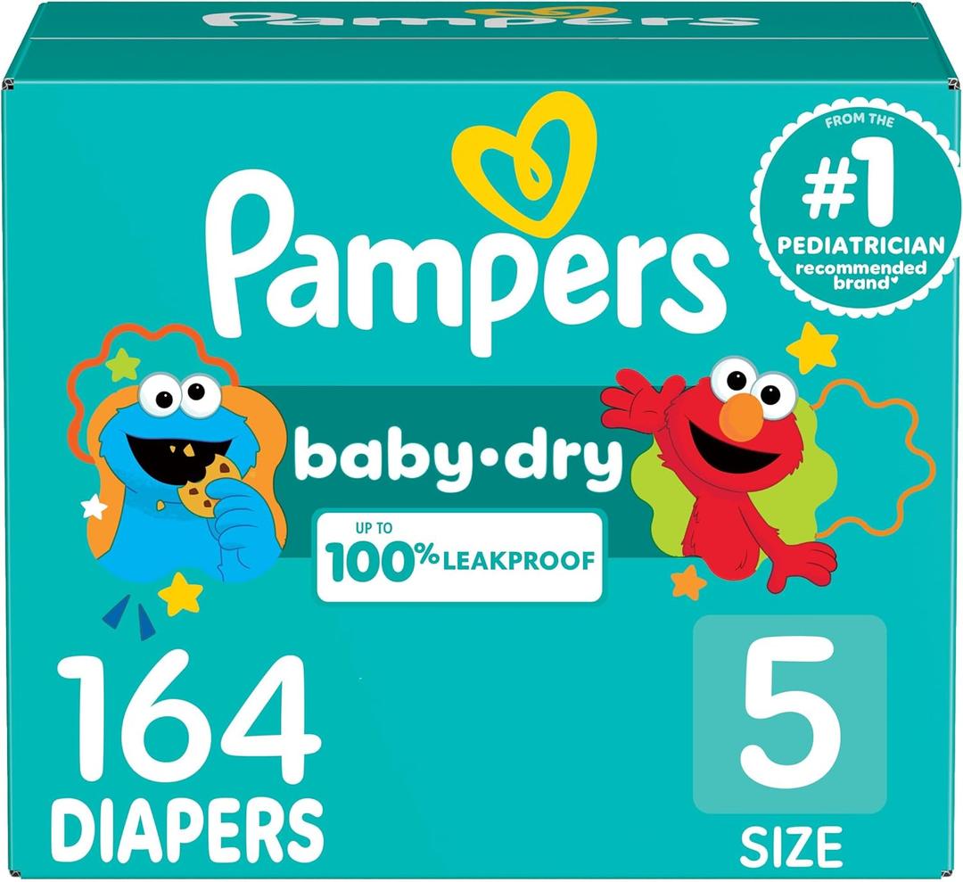 Pampers Diapers - Baby Dry - Size 5, 164 Count, Absorbent Disposable Infant Diaper (Packaging May Vary)