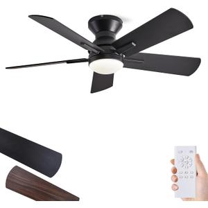 42" Ceiling Fans with Lights and Remote, Low Profile Flush Mount Modern Ceiling Fan for Bedroom, Kitchen, kids room, 6 Speeds, Quiet DC Motor, Super Bright, UL Listed