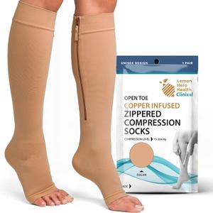 Lemon Hero Copper-Infused Open Toe Zippered Compression Socks 15-20mmHg | Toeless Knee High Compression Stockings for Women and Men | Provide Blood circulation Support and Varicose Vein Relief (XL)