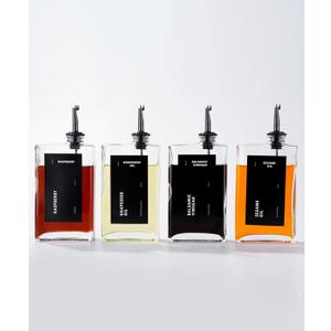 Olive Oil Dispenser for Kitchen, Cooking Oil Dispenser, Oil and Vinegar Dispenser Set, Olive Oil Bottle, Soy sauce dispenser, coffee syrup bottles - 4 pcs, Black (Set of 4)