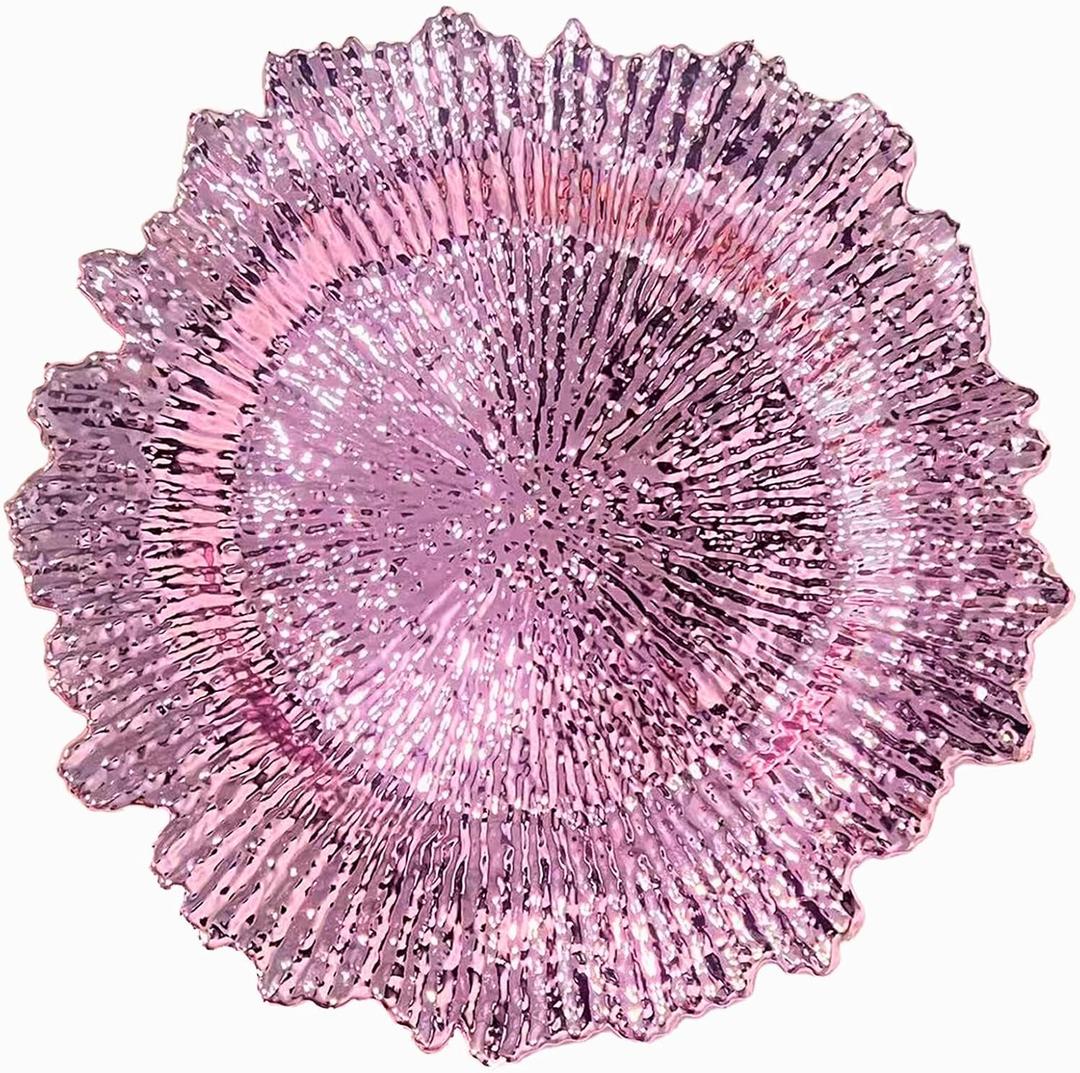 13-Inch Pink Charger Plates - Reusable Set of 6 Plastic Dinner Plate Chargers for Elegant Table Decor