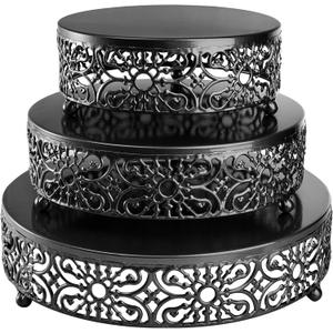 Hedume Set of 3 Metal Cake Stand, Black Round Cake Stand, 8" 10" 12" Dessert Cupcake Pastry Candy Display Plate for Wedding, Event, Birthday Party