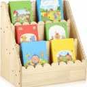 Scalloped Book Shelf, 3 Tier Scalloped Bookshelf, Open Front Facing Bookshelves Durable Bookcase Book Organizer for Classroom Nursery Room, Bedroom,Playroom, (Wooden,16.5 * 16.5 * 10.6in)