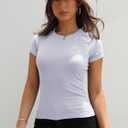 Dwnval Womens Basic Summer Short Sleeve Crewneck T Shirt Raglan Ribbed Knitted Slim Fit Casual Going Out Tops (White, XS)