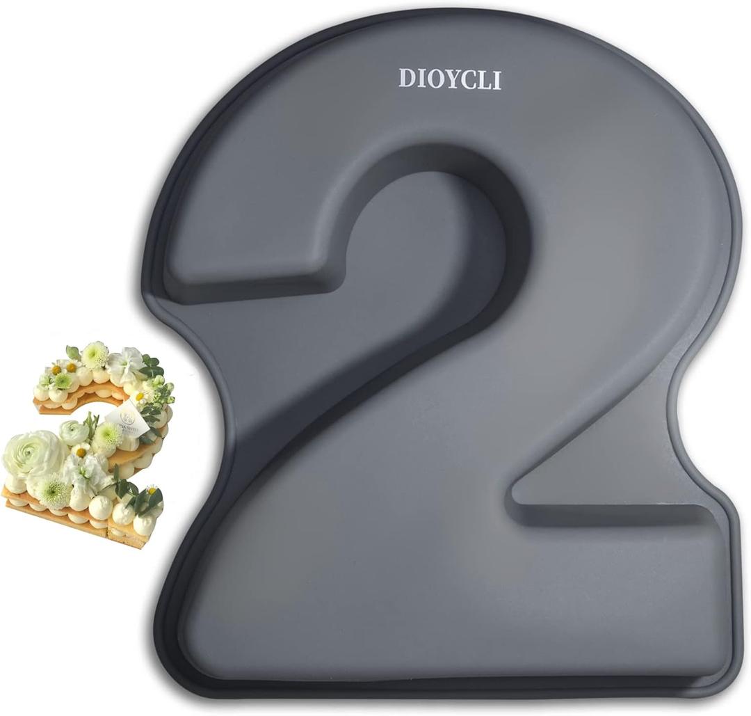 Dioycli Large Number Cake Pans for Baking 3D Cake Silicone Cake Mold DIY Personalized Cake Pan for Birthday and Wedding Anniversary Number 2 Cake Pan of 10 Inch