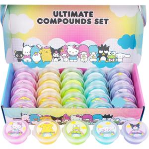 Hello Kitty Ultimate Slime Set, 25-Pack Scented Glitter Slimes, Party Favors for Kids 8-12, Slime Bulk, Mini Slime, Sanrio Stuff
