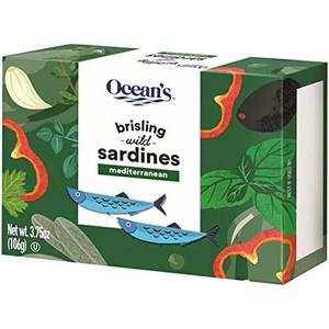 Ocean's Brisling Wild Sardines | Mediterranean | 3.75 oz - 3 Pack | Lightly Smoked | Kosher | Best By 01/21/2027