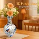 3D Puzzles Vase for Adults, 200 Pieces Plastic DIY Unique Flower Vase with LED Light,House Warming Gift Birthday Gifts for Flower Arrangements and Home Decor (White Bird Floral)