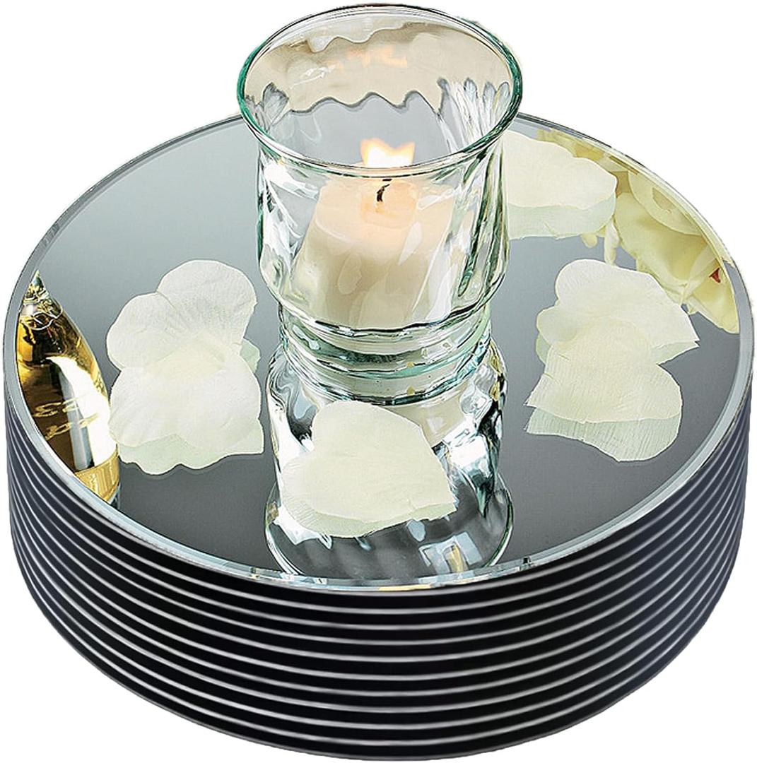 12" Round Mirror Centerpieces for Tables Decorations, 10 Pack Acrylic Circle Mirror Tray Candle Plate 2mm Thickness Mirror Centerpiece Table Decorations for Wedding Decorations Party, Wall Decor
