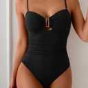 Eomenie One Piece Swimsuit for Women Tummy Control Ruched Bathing Suit Cutout U Wire Swim Suits (Black, L)