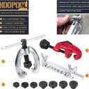 KOOPOOL Double & Single Flaring Tool Kit for Brake Line HVAC System with Tube Cutter Extra 7 Adapters,Brass Copper Pipe 45 Degrees Flaring Tool
