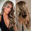 KOME Balayage Brown Highlight Synthetic Lace Front Wig,13x4 HD Lace Glueless Layered Brown Bouncy Blowouts Old Money Styler Wigs for Women Daily Use 26IN#TT6/166
