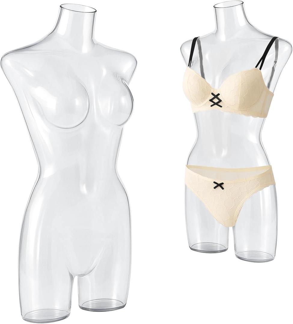 Briwooody Clear Female Full Round Plastic Mannequin Torso Display Transparent Dress Form for Clothes Underwear, Realistic Dummy Model Decoration