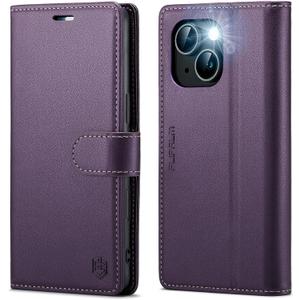 FLIPALM Wallet Case for iPhone 15 Series, RFID Blocking Credit Card Holder, PU Leather Folio Flip Kickstand Protective Shockproof Cover for Apple 15 Series (Purple, iPhone 15-6.1")