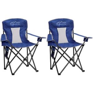 2PCS Mesh Folding Camping Chairs, Oversized Portable Outdoor Chairs, Weight Capacity 325 lbs with Cup Holder, Storage Pocket, Carry Bag Blue