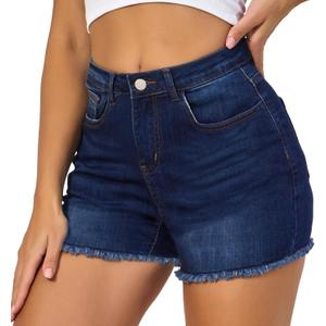 VIPONES Women Mid Rise Jeans Shorts Frayed Raw Hem Summer Stretchy Casual Denim Shorts (14, 81-Blue)