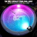Solar Pool Light for Steel Wall Above Ground Pool Light,Submersible Pool Light with LCD Pool Thermometer,Underwater light for Pool Accessories,10 Light Modes Swimming Pool LED Lighting,1PC