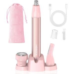 Nose Hair Trimmer for Women 3in1 Facial Hair Removal Trimmers with Storage Base - Waterproof, Portable USB Rechargeable with Travel Bag- Trims Nose, Ear, Eyebrow, Peach-Fuzz, Lips, Chin Face Hair