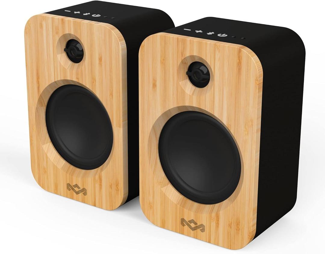 House of Marley Get Together Duo, Powerful Bookshelf Speakers with Wireless Bluetooth Connectivity and Sustainable Materials (Signature Black)