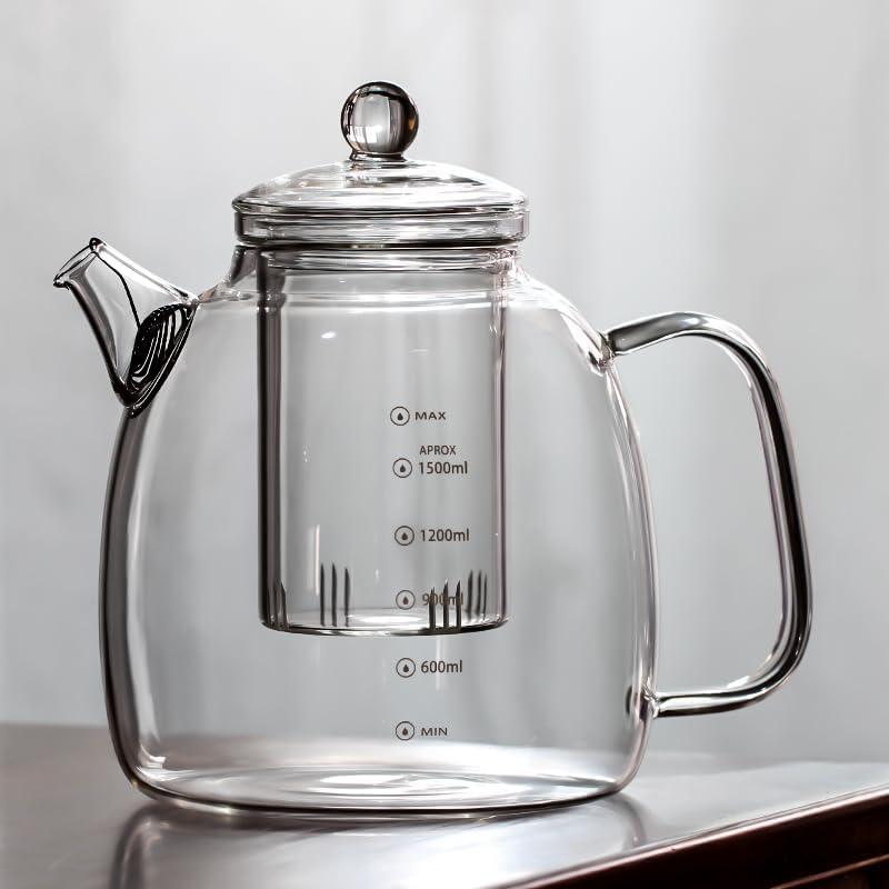 high borosilicate glass kettle with scale markings, a 2000ml water bottle, and a tea kettle capable of filtering ice water or boiling water (Panda [Teapot] Glass Lid+Glass Filter Screen)