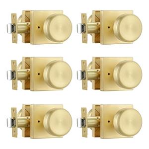 STARPY 6 Pack Brushed Gold Door Knob with Square Rosette, Heavy Duty Door Knob with Lock, Interior Door Handles for Bath & Bed, Heavy Duty Door Knob with Lock