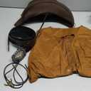 5 Pcs Western Outfits for Men Cowboy Suede Leather Vest Hat Necktie Buckle Belt Sheriff Badge for Halloween Costume (X-Large, Brown)