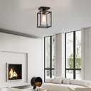 2 Pack Semi Flush Mount Ceiling Light, Black Metal Frame with Clear Glass Shade, Farmhouse Light Fixture for Kitchen, Island, Entryway, Porch, Foyer, Dining Room