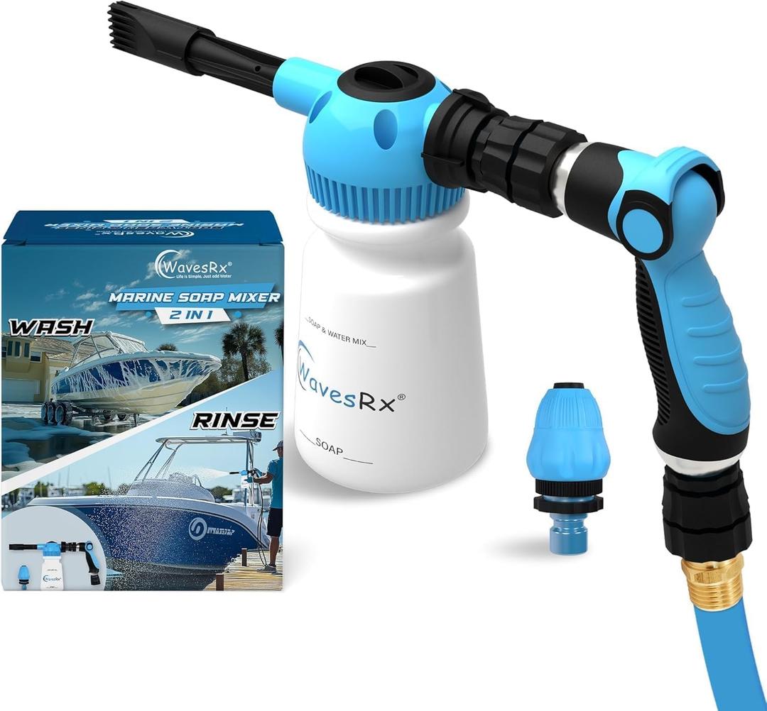 PWC & Boat Foam Cannon Sprayer & Engine Flush Mixer to Wash Salt Away | Dual-Use Marine Soap Foamer to Quickly Wash and Rinse | Cleaning Kit for Boating with Garden Hose Quick-Connect
