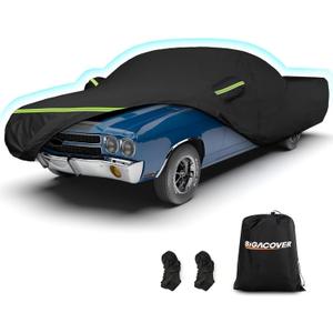 Waterproof Car Covers for Chevrolet El Camino 1964-1967,1978-1987, 420D Oxford Cloth Sun Heat Protection Outdoor Full Covers with Driver Side Zipper Windproof Heavy Duty Weather (Black)
