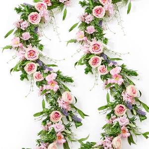 Giegxin 2 Pack 6 ft Artificial Flower Garland with Rose and Daisy Flower Pink Fake Wisteria Vines Summer Greenery Eucalyptus Garland for Wedding Mantle Porch Stair Table Indoor Decor
