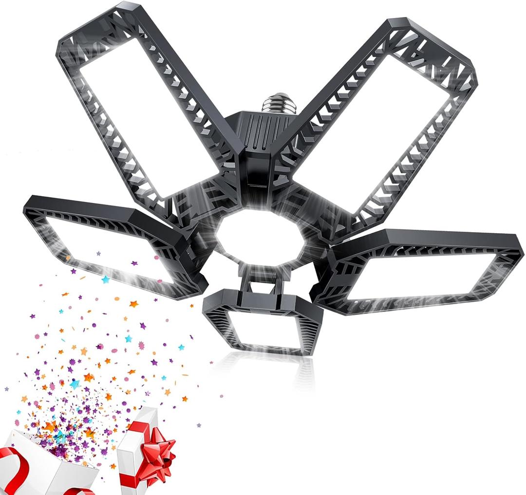Garage Lights - 160W 16000LM 6500K Screw in LED Garage Lights 5+1 Deformable Panels for Basement, Workshop, Attic,E26/E27, Black(1)