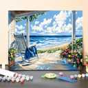 Beach Paint by Numbers Kit for Adults Beginner Landscape Oil Painting Kit Adult Paint by Number Kits on Canvas Ocean DIY Painting for Beginners Art by Numbers for Gifts Home Wall Decor 16x20 Inch (YF030)