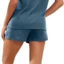 PrinStory Pajamas Set for Women Waffle Knit Lounge Set 2 Piece Outfits Loungewear Sweatsuit with Pockets (Blue, M)