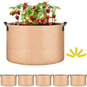 Simple Deluxe 5 Pack 20 Gallon Grow Bags, 300G Vegetable/Flower/Plant Fabric Pots with Handles, Heavy Duty Thickened Nonwoven Planting Bag with 5 Pcs Plant Labels