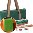Yellow Mountain Imports American Mahjong Set, Huntington with 166 Melamine Mahjong Tiles, Mineral Green Soft Case - 4 All-in-One Racks with Pushers, Scoring Coins, Dice, and Wind Indicator, 21.7 X 10.6 X 3 Inches