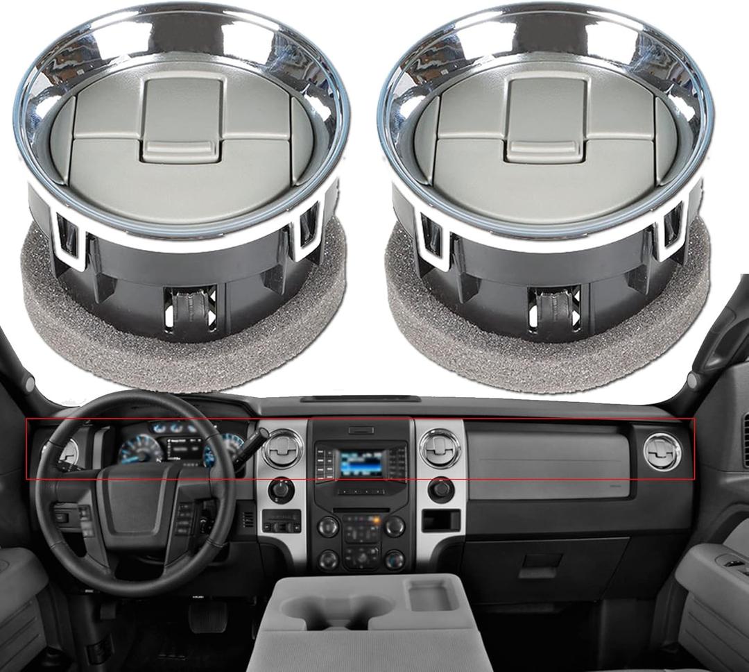 Dash Board Louvre Chrome AC Heat Air Vent Outlet Set (2PCS) Replacement for F150 2009-2014 9L3Z-19893-AA 9L3Z19893AA CL3Z-19893-EA