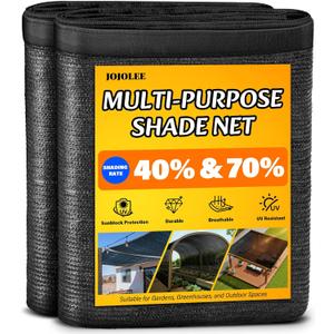JOJOLEE 70% Sun Shade Cloth, 12x12FT Shade Net Mesh Tarp with Grommets, Black Sunblock Cover for Outdoor Patio Plants, Pergola, Greenhouse, Chicken Coop, Backyard, Balcony
